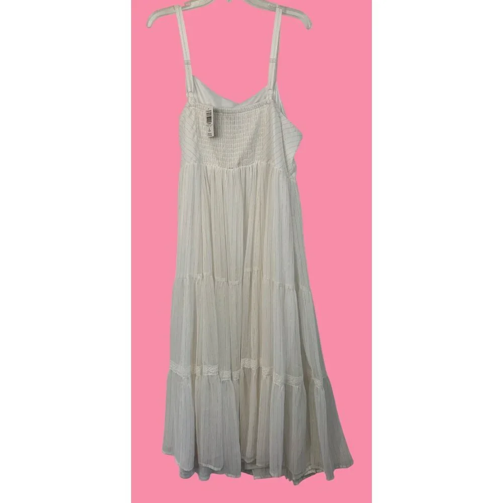 Torrid White Gold Chiffon Tiered Midi Dress Size 2X Adj Straps Smock NWT RA10137 - Picture 7 of 13